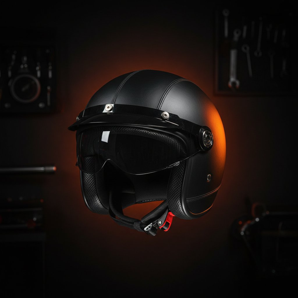 Axor Retro Jet Leather Black Helmet